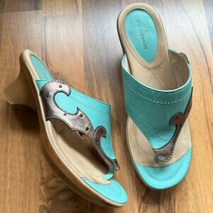 Dromedaries Blue Silver Leather Resort Sandals Size 38